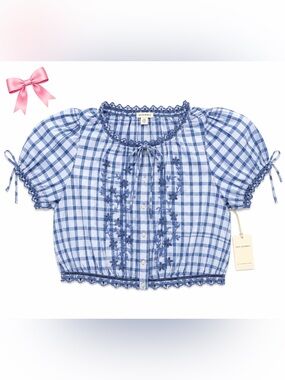 Free Assembly Plaid Embroidered Peasant Blouse – XL – NWT